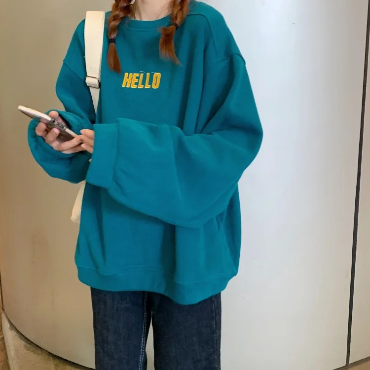 

XZ1993 Plush thickening popular loose mid-length large size capless long-sleeved Sweatshirts