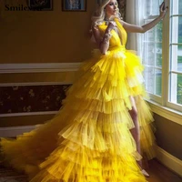 smileven princess prom gowns high low tiered puff tulle long evening dress deep v neck prom party dresses custom made