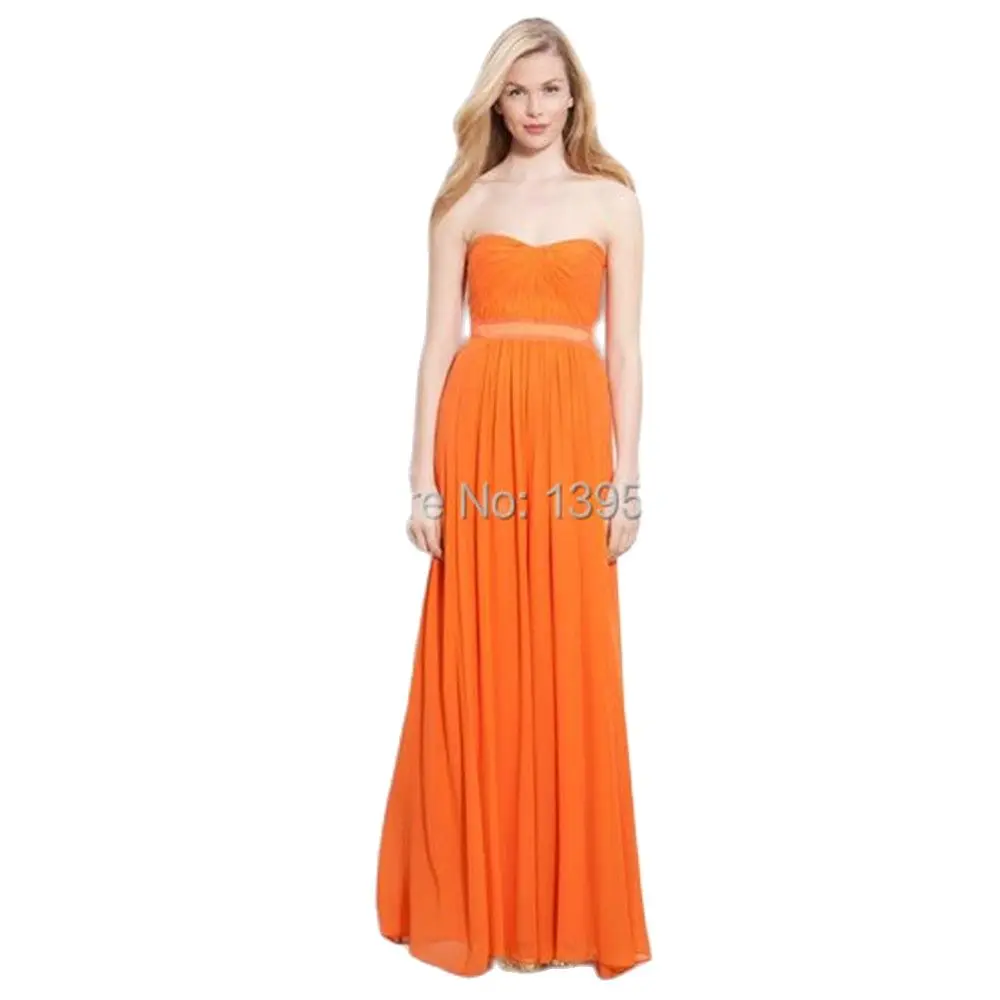 

Long chiffon Sleeveless Bridesmaid Dresses 2015 Floor-length Pleated Maid of Honor Simple Long prom Orange A-line Briddes AX072