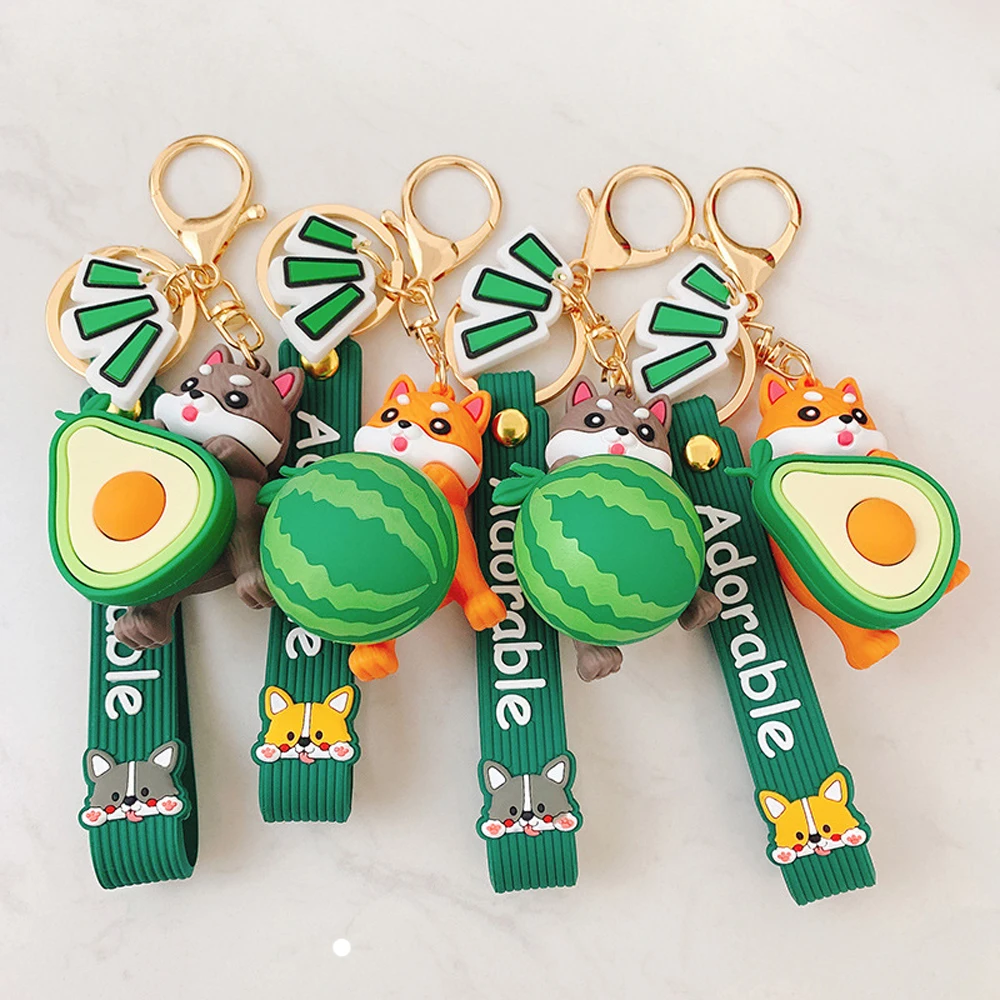 Милые брелоки с изображением фруктов Шиба ину Мультяшные фрукты арбуз авокадо