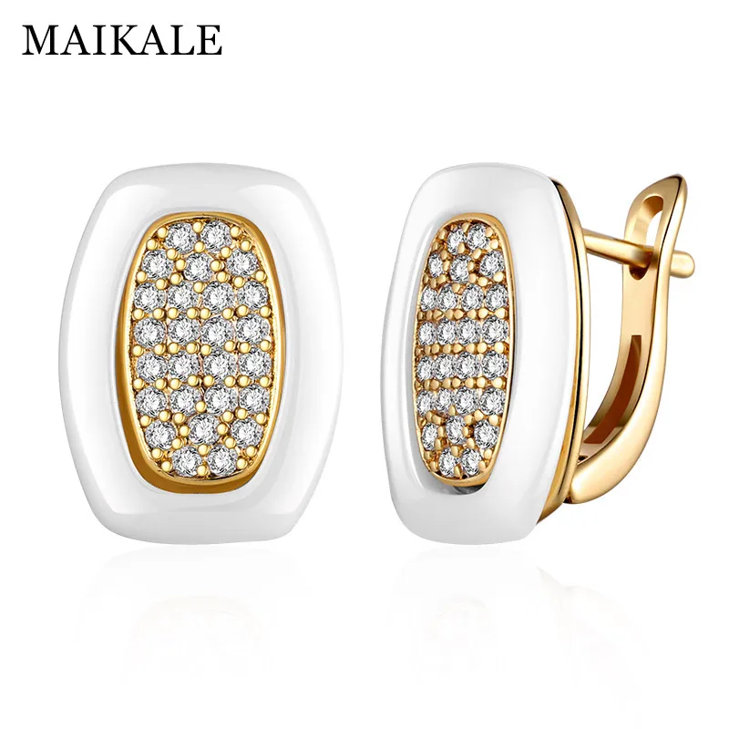 gold white MAIKALE, классические квадратные серьги-гвоздики из керамики, медь, золото, серебро, цвет черный, белый, простые серьги для женщин, подарки для друзей - Окраска металла: gold white