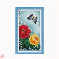 butterflies over flowers printed cross stitch kit 14ct 11ct canvas fabric embroidery kit diy pattern sewing set home decoration