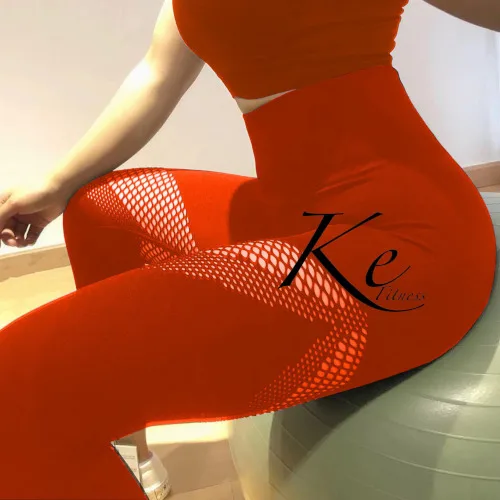 KE orange army green супер красота костюм для фитнеса женский полый бесшовный Высокая талия сексуальные штаны для фитнеса женские Беговые штаны для йоги - Цвет: Leggings y Top