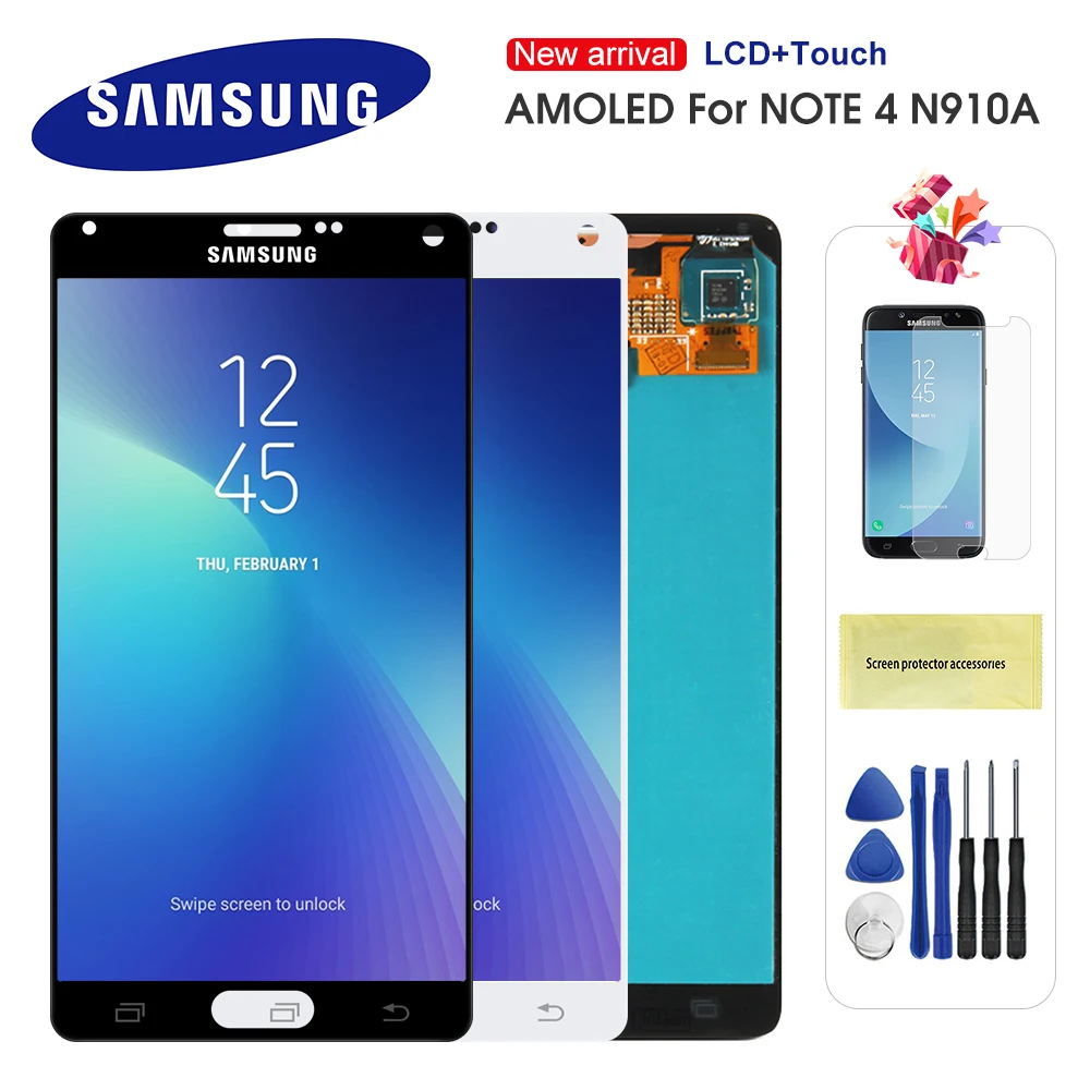 

ЖК-дисплей Super AMOLED для Samsung Galaxy Note 4 N910 N910A N910F N910H, дисплей с сенсорным экраном и дигитайзером в сборе, оригинал