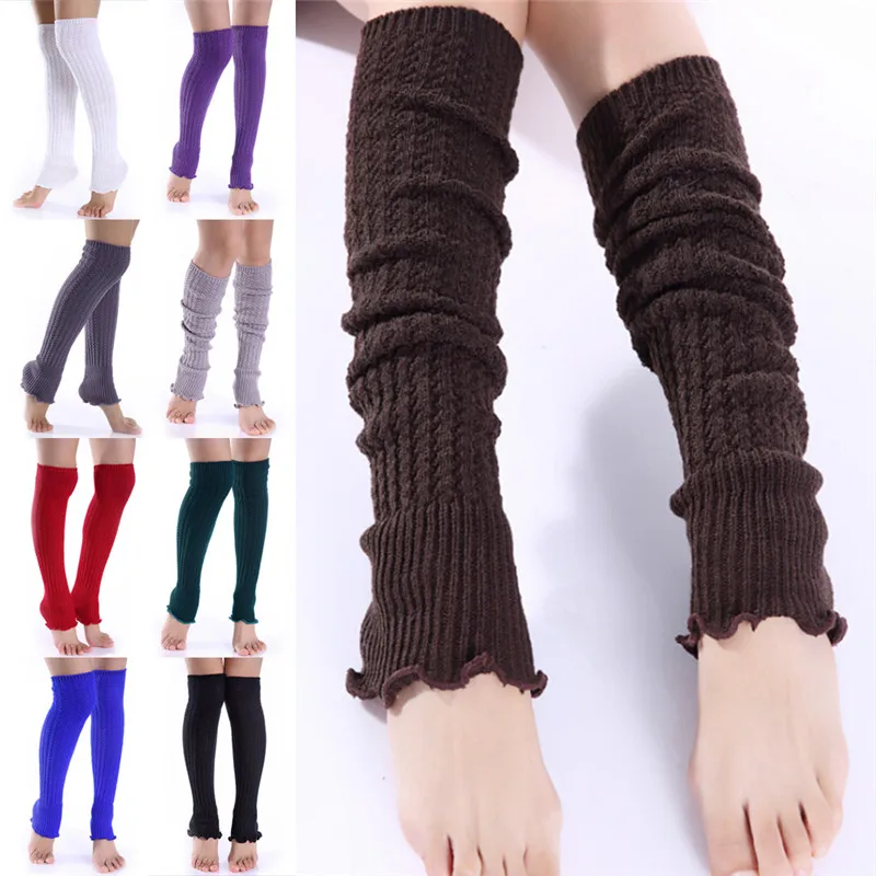 Women Girl Winter Long Leg Warmers Knit Crochet Leggings Stockings Socks