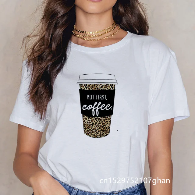 

Женская одежда, мультяшная кофейная Милая футболка с принтом Love, модная одежда с коротким рукавом, летняя футболка с принтом, женская футбол...