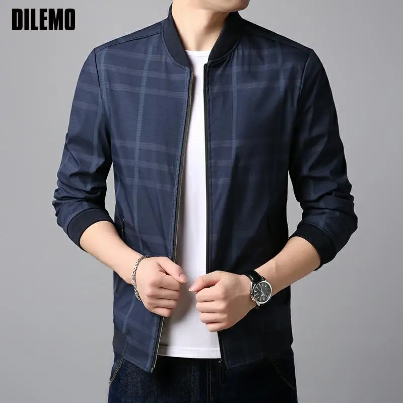 

New Designer Brand Fashion Baseball Collar Plaid Casual Jacket For Men Style Windbreaker Korean Top Quality Coats Clothes Men