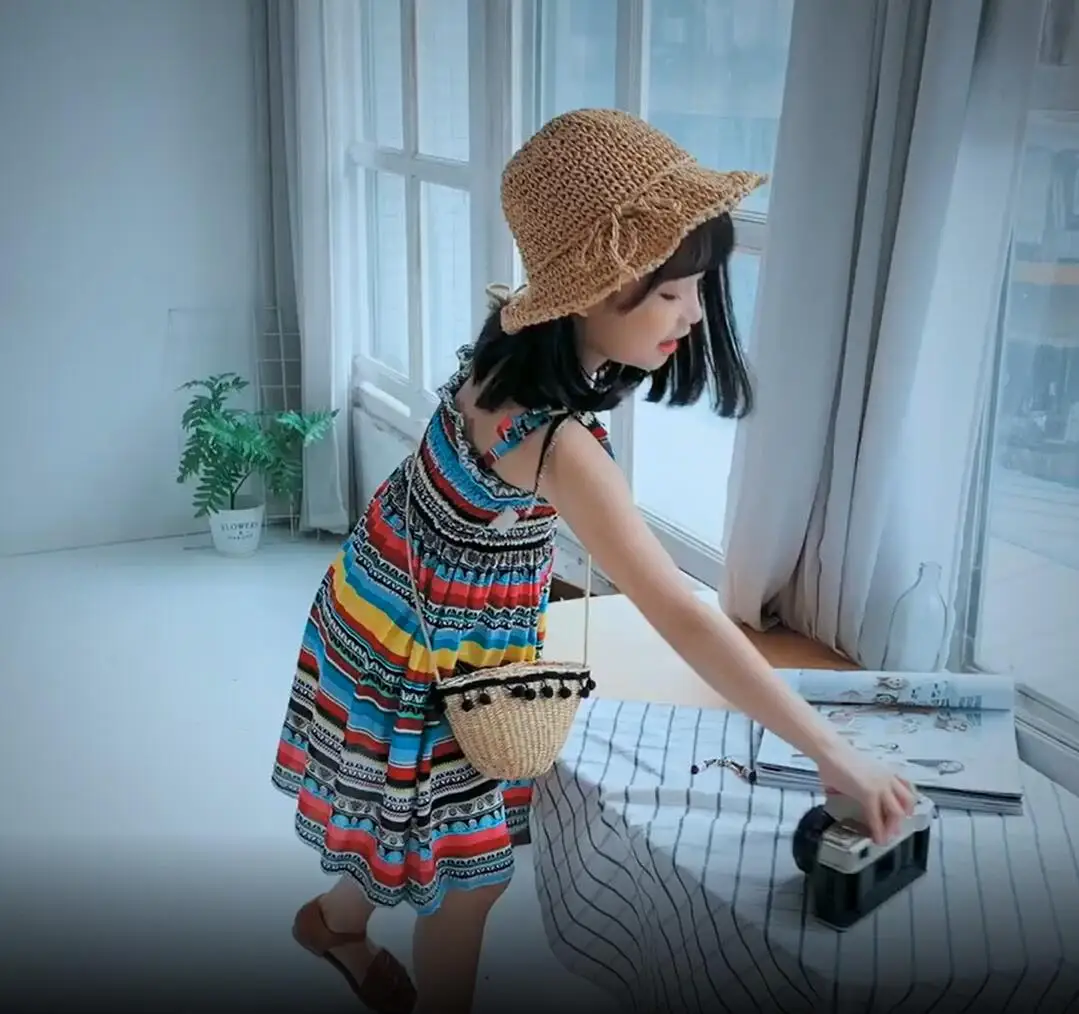 Лето 2021 Радужный сарафан для девочек платье с цветочным принтом весенние