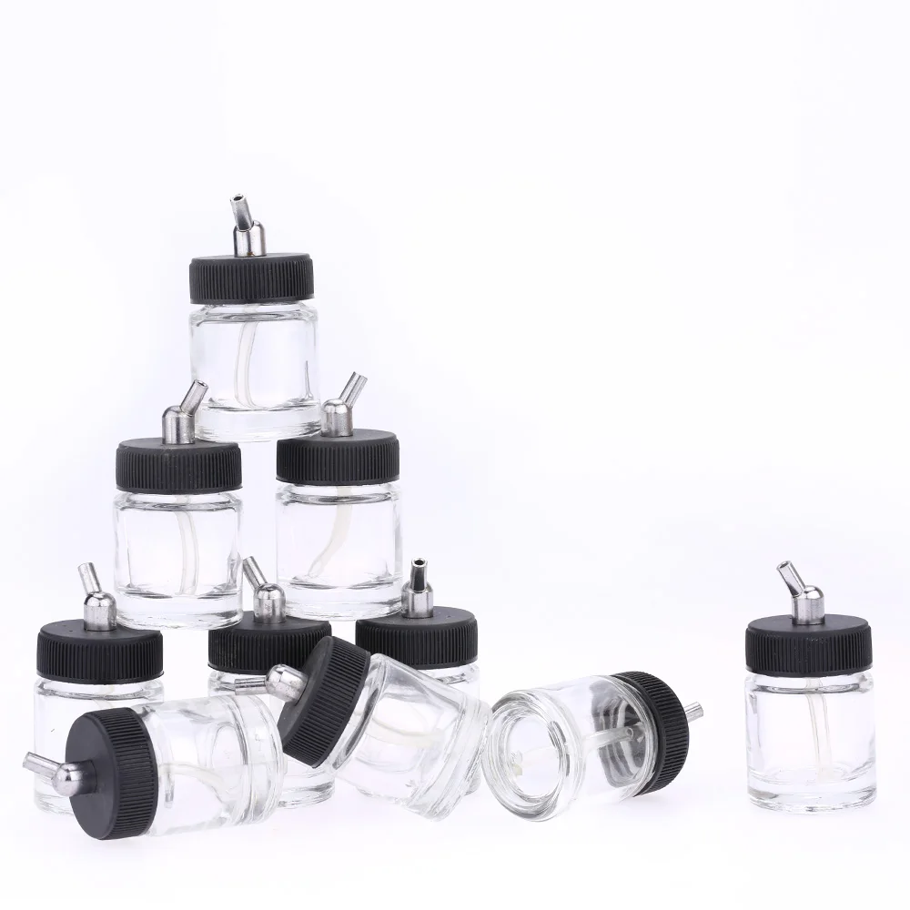 

New 10PCS Airbrush Glass Bottles Air Brush Bottle (Jars) with 30 Angle Adapter Lid Assembly Using on Dual-Action Airbrushes