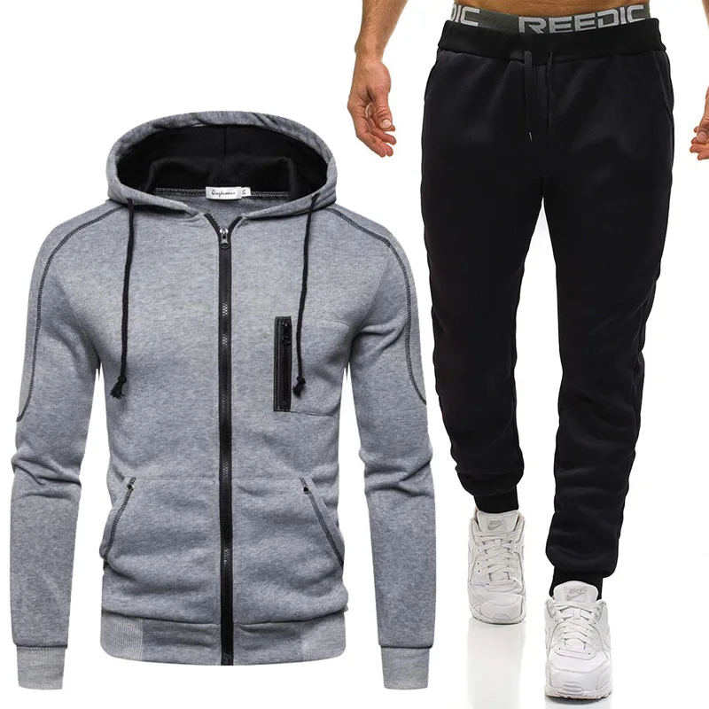 

2 Pieces Sets Tracksuit Men Autumn Zipper Hoodie Sweatshirt+pants Solid Sporting Fitness Hooded Outerwear Jacket Joggers Suit