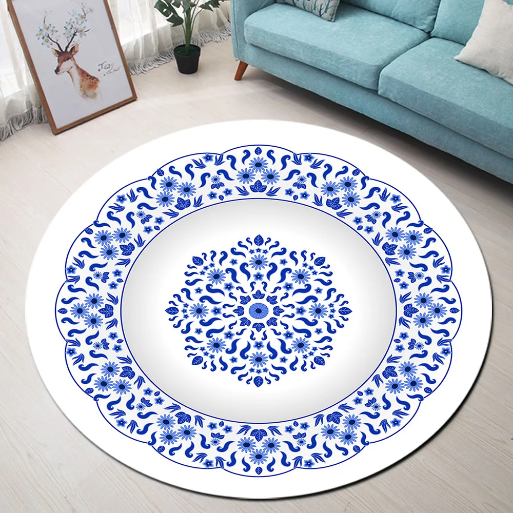 Синий и белый фарфоровый узор круглые коврики домашние Нескользящие Коврики для