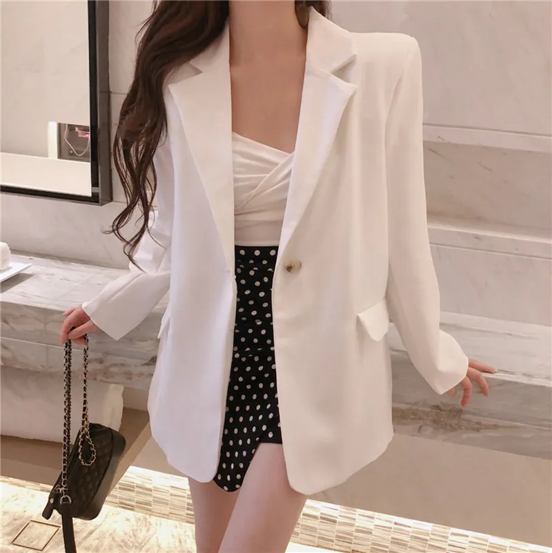 

2020 New Solid Women Blazer Pockets Jackets Female Temperamental Suits Coat Feminino Blazers Outerwear High Quality Singe Button