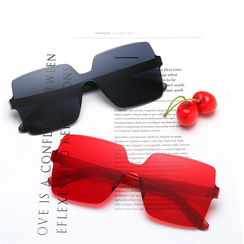 Oversized Square Sunglasses Woman Brand Designer Sunglasses Female Jelly Color Pink Red Black Mirror Cute Sexy Vintage Ladies images - 6