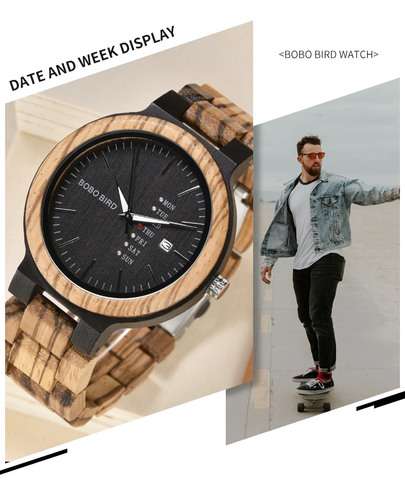 BOBO BIRD деревянные мужские часы Reloj para hombres подарок для папы кварцевые наручные часы показ недели даты часы Прямая O26