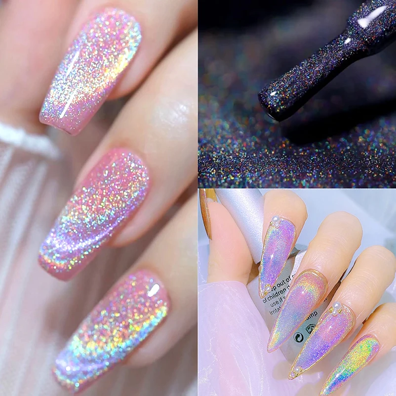 

8ML Rainbow Cat Eye Magnetic Gel Winte colorful reflective glitte universal Nail Polish can be use on any color nails accesorios