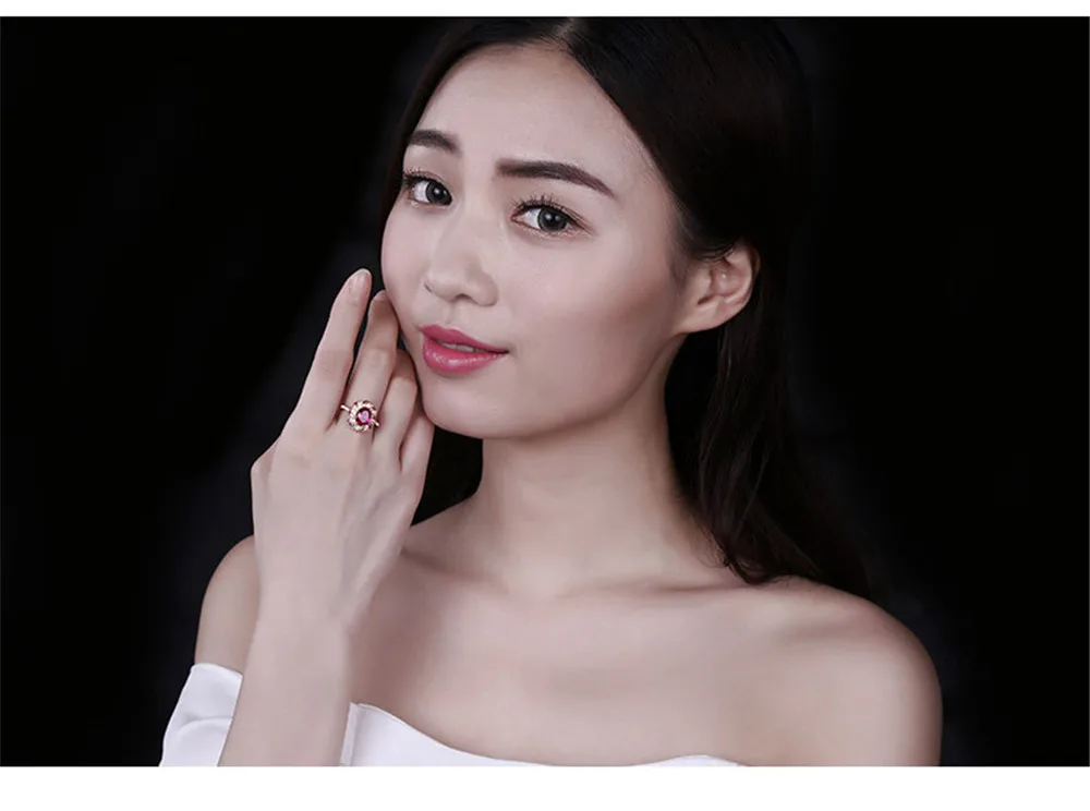 Кольцо женское под розовое золото с рубинами и красными кристаллами sizes678910 |