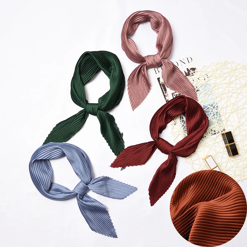 

Solid Color Pleated Square Scarf Spring Autumn Diamond Women Scarf Decoration Hair Scarf Neck Scarf bandana women bag scarf