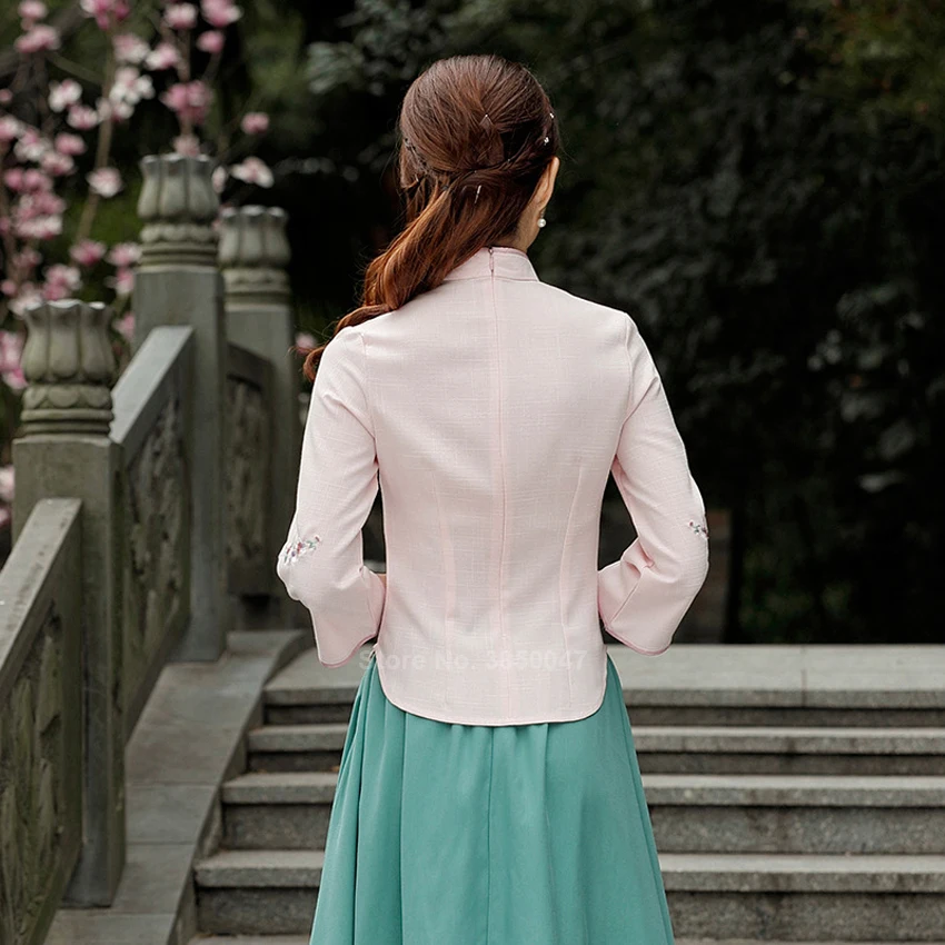 Женское платье Ципао Древний китайский топ Чонсам с вышивкой льняная юбка