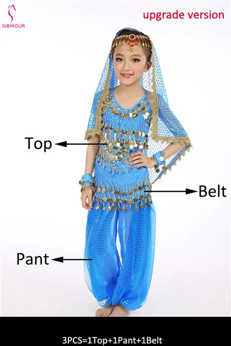 Ocean Blue 3pcs 8 цветов детский набор костюма для танца живота Восточные Танцевальные костюмы для девочек Египетский Болливуд индийский танец живота одежда - Цвет: Ocean Blue 3pcs