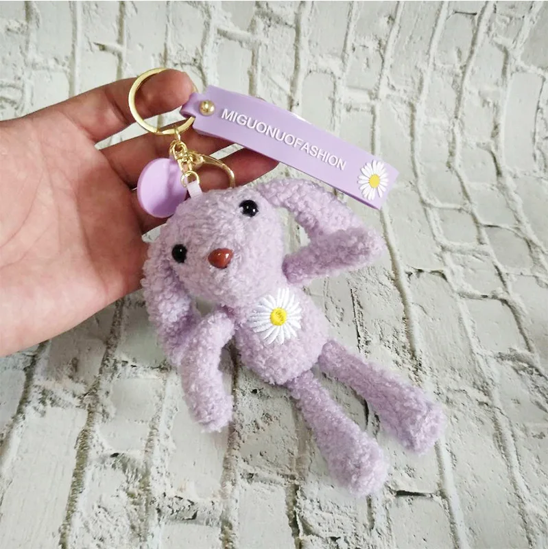 

New Hot Plush Bear Keychain Cute Purple Daisy Rabbit Bears Car Key Chain Girl Bag Pendant Accessories Keyring Friends Gift