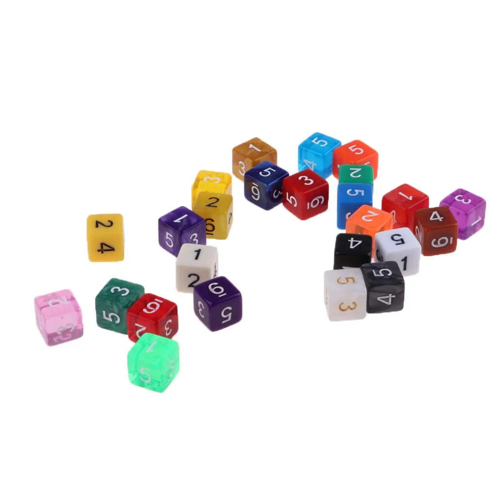 Набор из 25 разнообразных полигедральных 6 Die D6 игральных костей для настольных