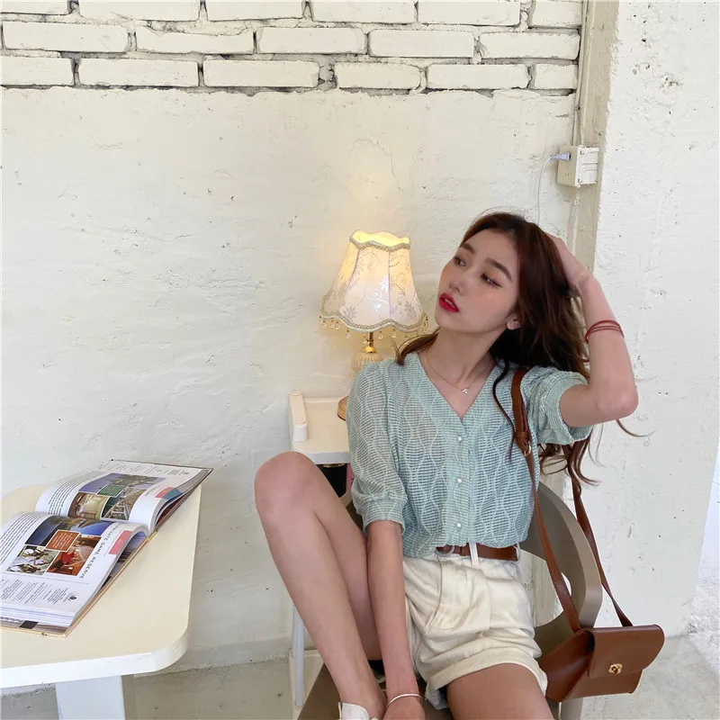 Женский трикотажный кардиган летняя Тонкая блузка с коротким рукавом кружевные