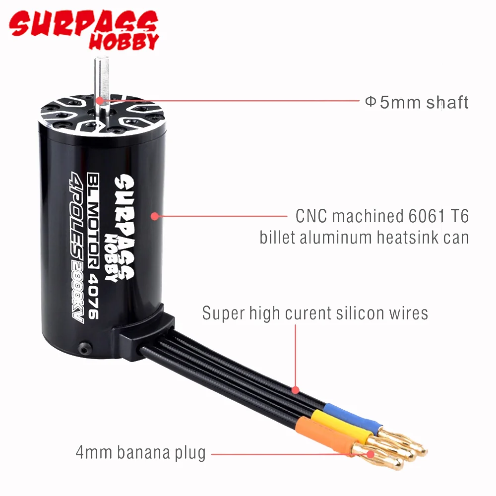 Бессенсорный бесщеточный двигатель RC 4076 2000KV с 120A ESC и программной картой для 1/8