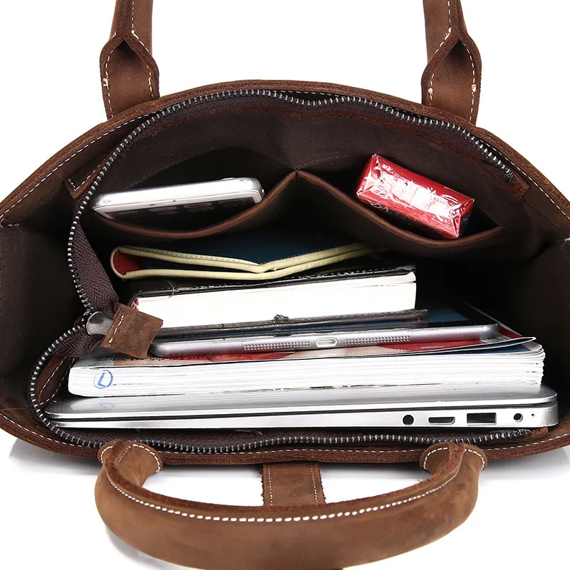 

YourSeason 2021 Genuine Leather Mens Briefcase Retro Casual Tote Business Bag Solid Zipper Man Cow Leather Shoulder Handbags