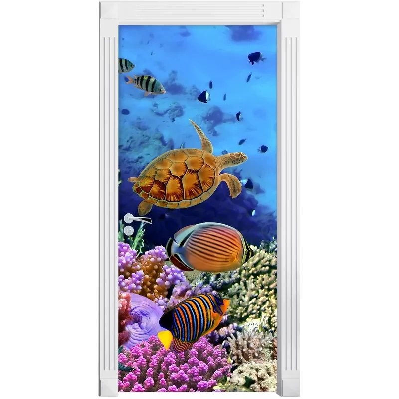 

ПВХ водостойкая подводная черепаха коралловый искусство домашний декор наклейка дверь 3D печать наклейка самоклеящаяся бумага «сделай сам...