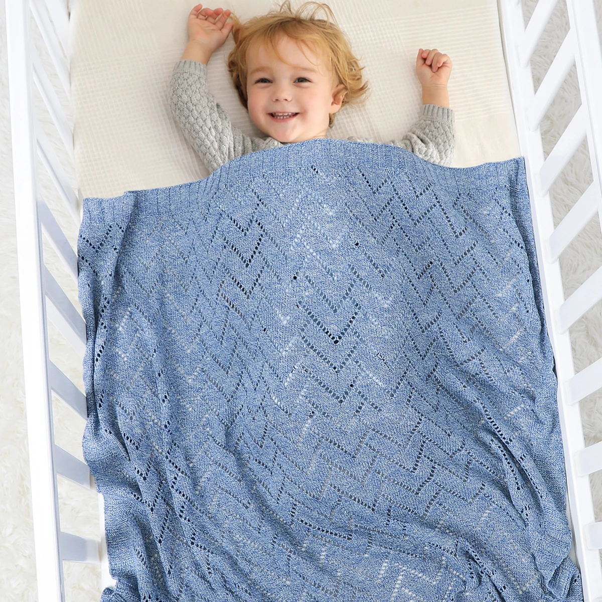 Одеяло вязаное для новорожденных карамельных цветов 100*80|Одеяла и пеленки| |