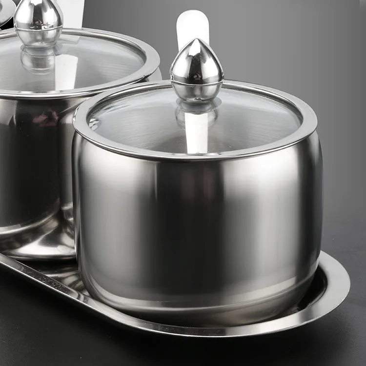 Коробка для приправ из нержавеющей стали 304 со стеклянной крышкой набор