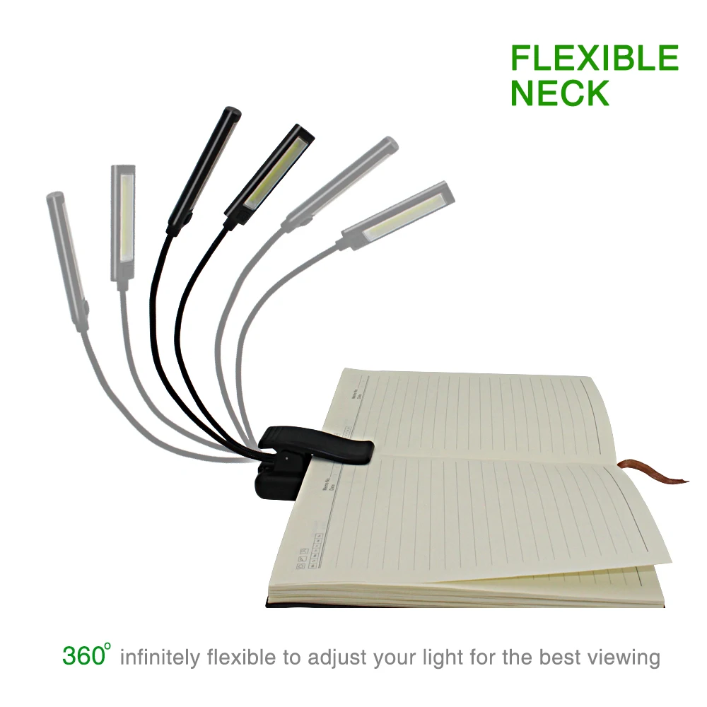 USB 2 Led COB Light Build-in Battery Book Reading Lamp Flexible Dual Arms Clip On Torch Flashlight + Cable | Лампы и освещение