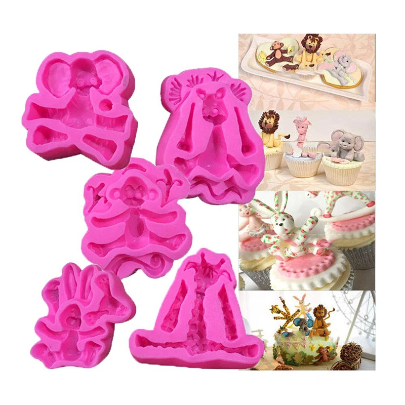 Forest Animal Silicone Fondant Mold Lion Elephant Monkey Giraffe Rabbit Clay for Kids Birthday Cake Topper Decorating | Дом и сад