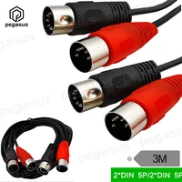 3 meters midi cable 2male to 2male 5pin din plug black adapter