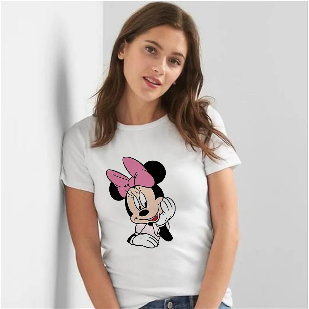 

Disney Tee Shirt Basic Minnie Mouse T Shirt Women Casual O-neck Graphic Summer Top Fashion White Tshirt Dropship