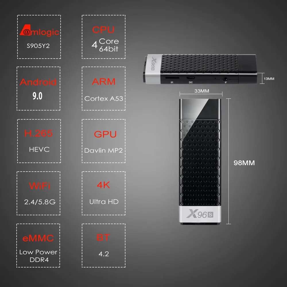 ТВ палка для Android 9 0 коробка X96S Amlogic S905Y2 DDR4 4 Гб оперативной памяти 32 встроенной X96