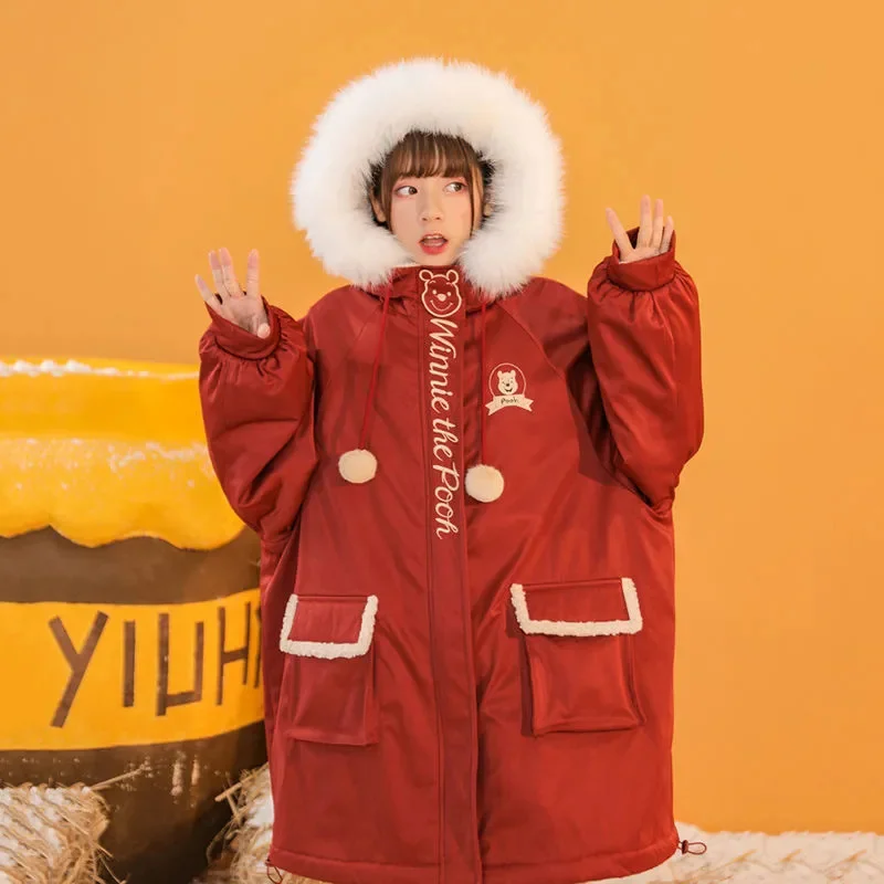 Красные куртки с капюшоном и меховым воротником Женская Повседневная куртка