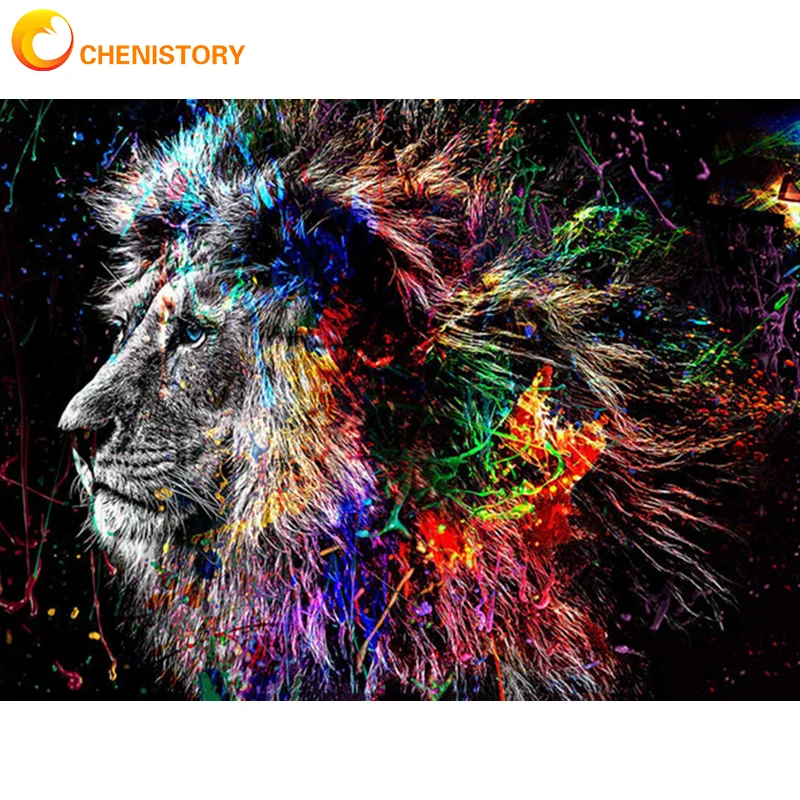 

CHENISTORY DIY Frame Painting By Number Colorful Lions Picture By Numbers Kits Acrylic Paint On Canvas For Home Decors Artcraft