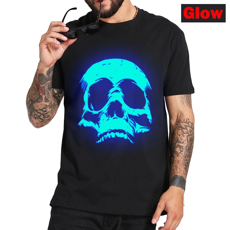 Светящаяся футболка 3D с черепом Мужская топ летняя качественная коротким