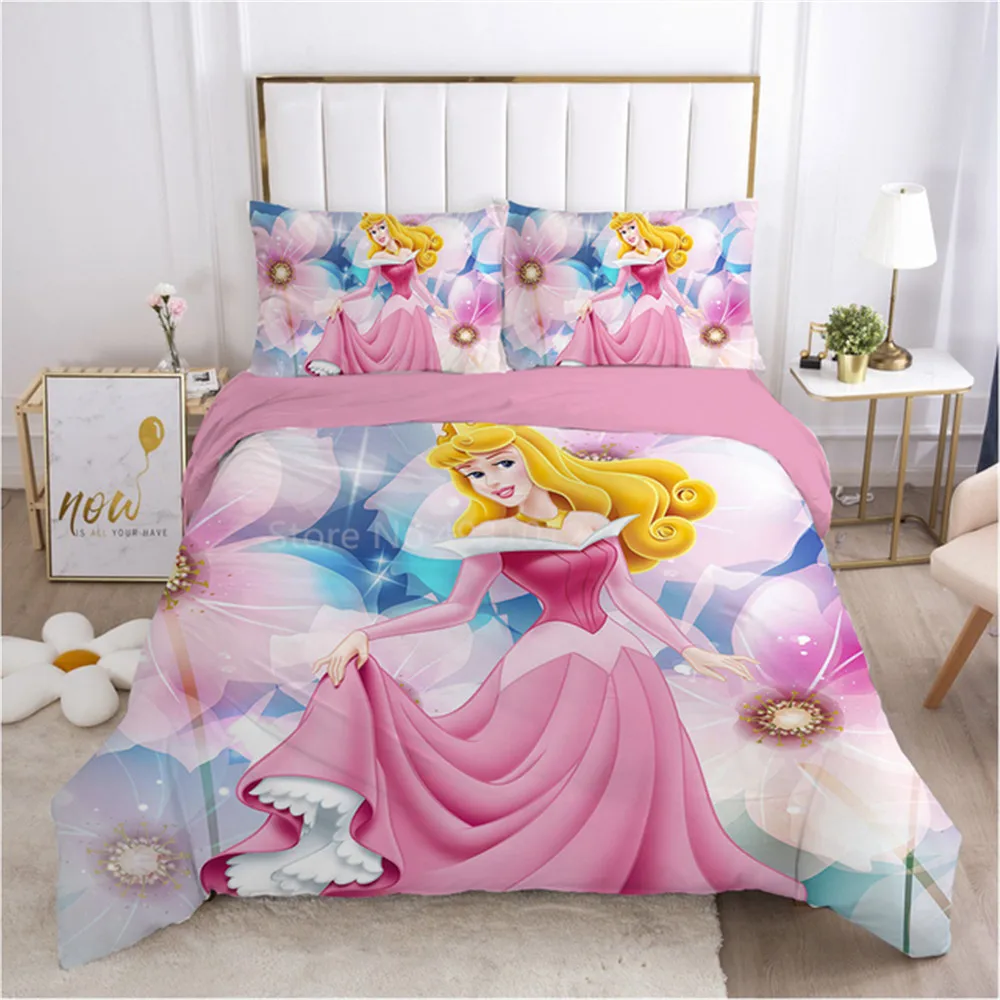 

Disney 3D Prints Belle Princess Cinderella Comforter Duvet Cover Sets Full Size Bedding Set Children Girls Gifts Room Decoration
