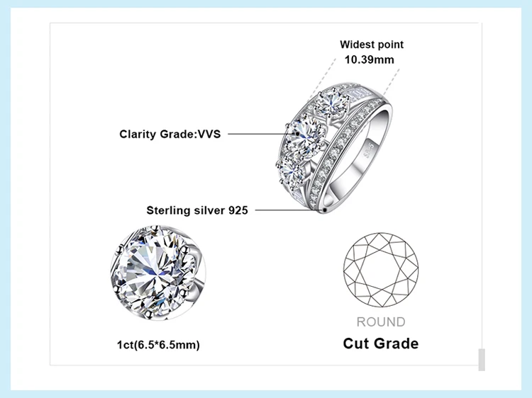 Jewelrypalace необыкновенной 2.9ct фианит 3 камень кольцо стерлингового серебра 925 женская свадебная обувь кольцо обещание Юбилей подарки