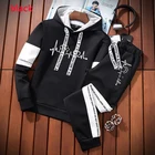 Спортивный костюм мужской из двух предметов, свитшот с капюшоном и штаны на завязках, повседневный пуловер, спортивная одежда, осень-зима 2021