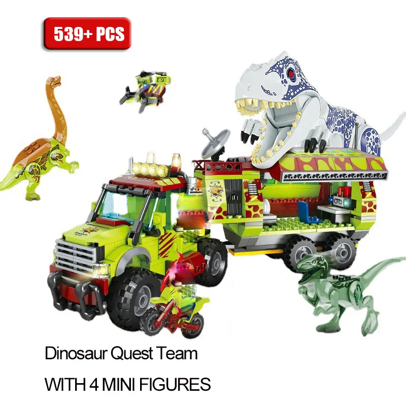 

Фигурки-Динозавры юрского периода, тираннозавр Велоцираптор, внедорожник, строительные блоки, игрушки для детей