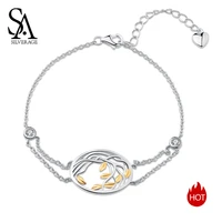 sa silverage 925 silver chain link bracelets female 925 sterling silver bracelets bangles for women yellow gold color life tree