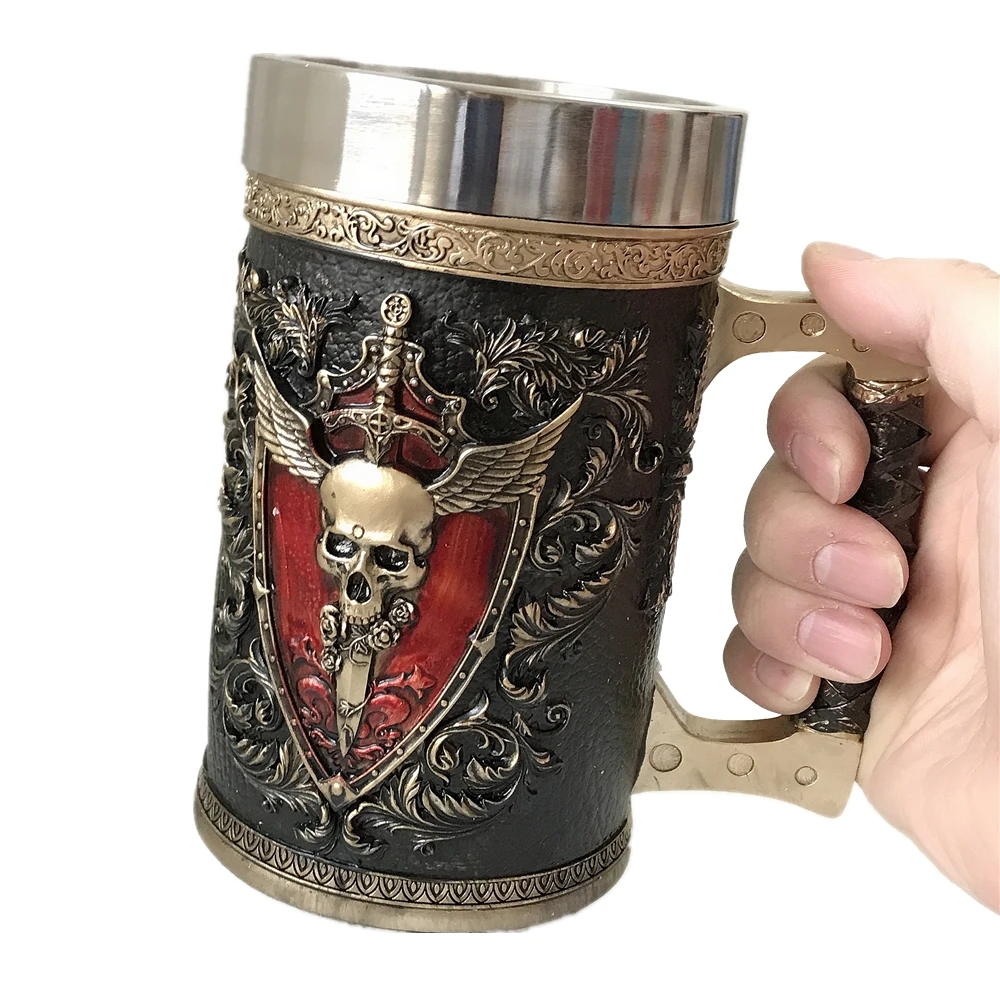 Кружка для пива с изображением черепа и меча круглая кофейная чашка из