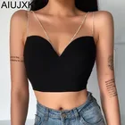 Женская Блестящая футболка со стразами AIUJXK, черный укороченный топ с открытой спиной, клубный топ-труба на лето 2020