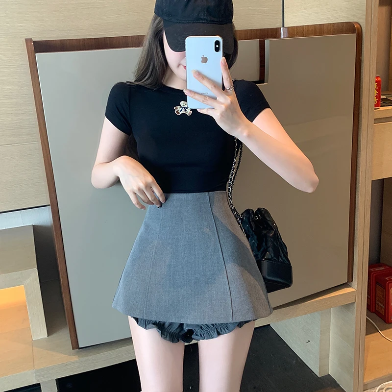 

Black Summer Mini Skirts Shorts Korean Ruffles High Waist Streetwear Short Shorts A-Line Pleated Bud Clubwear Sexy Loose Elegant