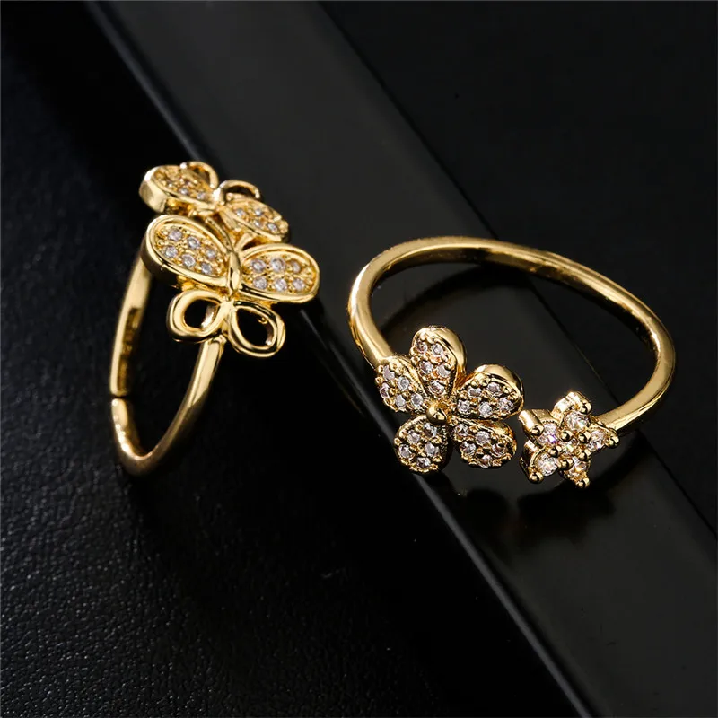 

New Trendy Gold Color Butterfly Open Rings For Women Copper Zircon Adjustable Rings Friendship Engagement Wedding Jewelry Gifts