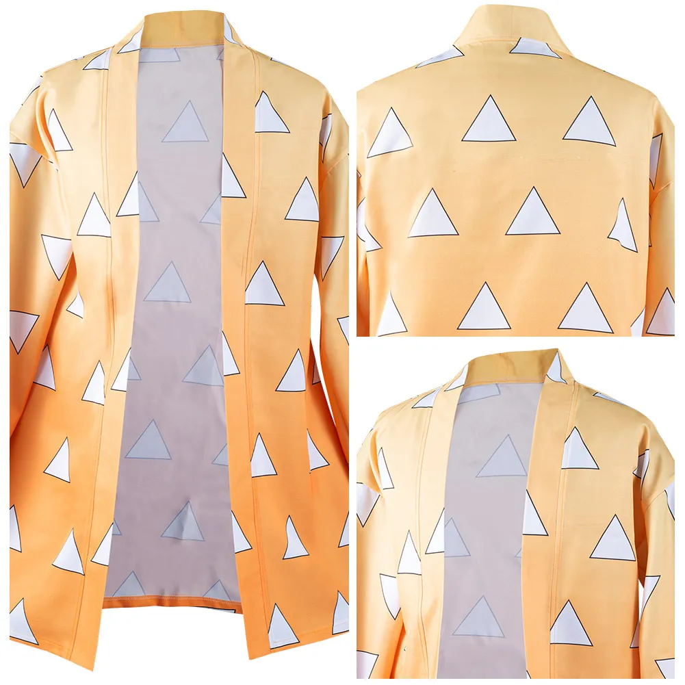 

Demon Slayer Agatsuma Zenitsu Cosplay Costumes Halloween Carnival Suit with Earrings Belt For Male