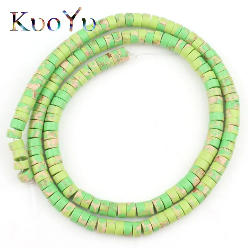 Fluorescent green Натуральный морской осадок импераises Императорский Ясперс Змеиный цилиндр плоские Свободные Распорки бисера для изготовления самодельные Украшения, Аксессуары 15 - Цвет: Fluorescent green
